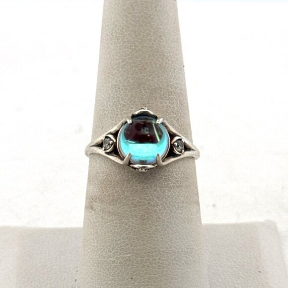 Estate Sterling Silver 925 Moonstone Cabochon Ring Size 7 Art Deco Style - Picture 1 of 8
